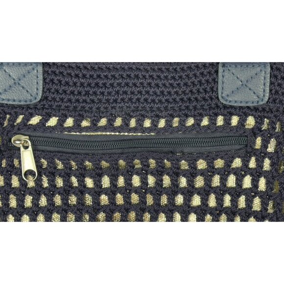 The Sak Navy Crochet Tote Bag With Zipper Pocket & Shoulder Straps - Picture 4 of 16